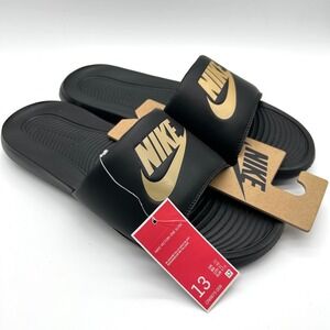 Nike Victori One Slide Mens 13 Black Metallic Gold Slip On Sandals CN9675-006